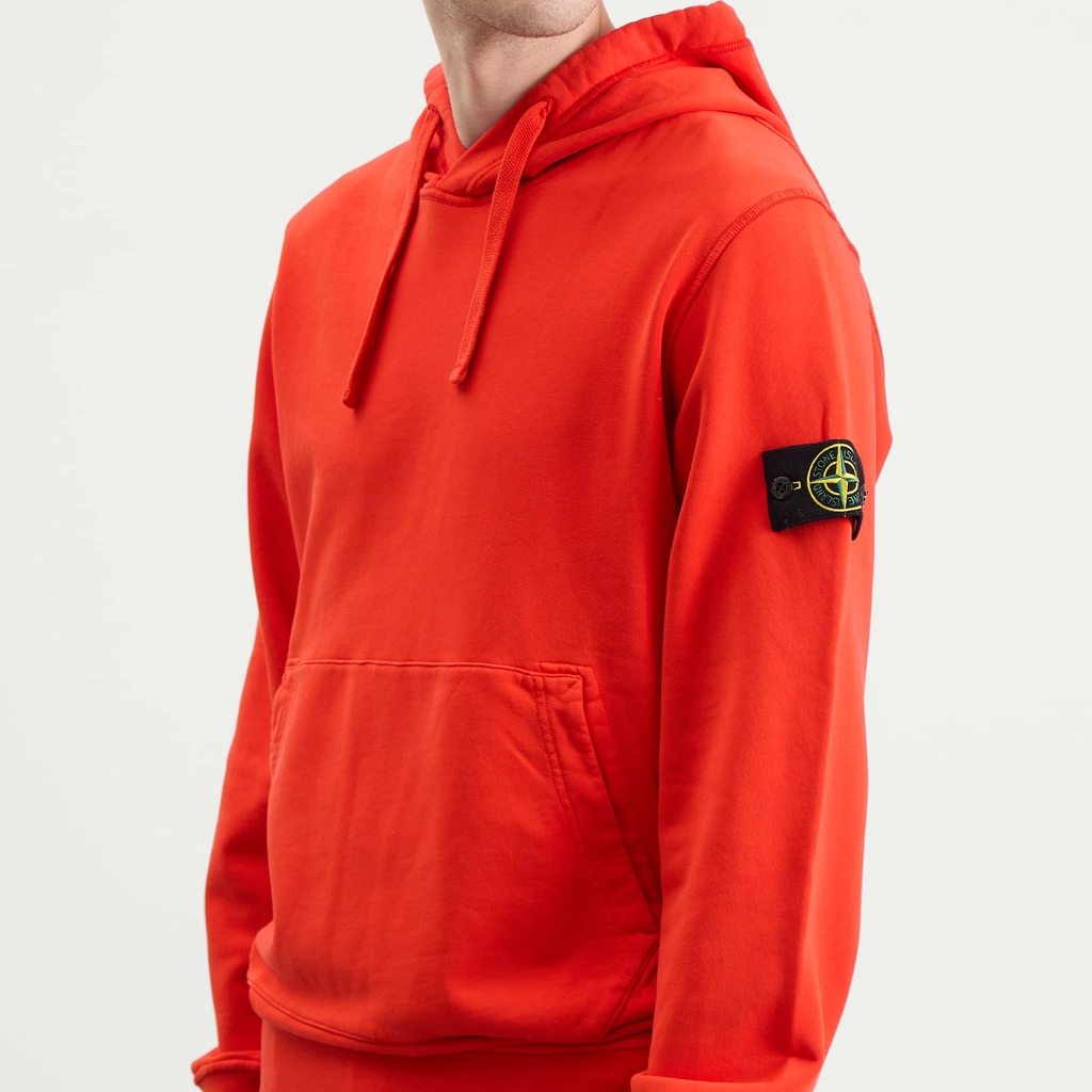 Stone Island Men's Organic Cotton Fleece Popover Hoodie Scarlet